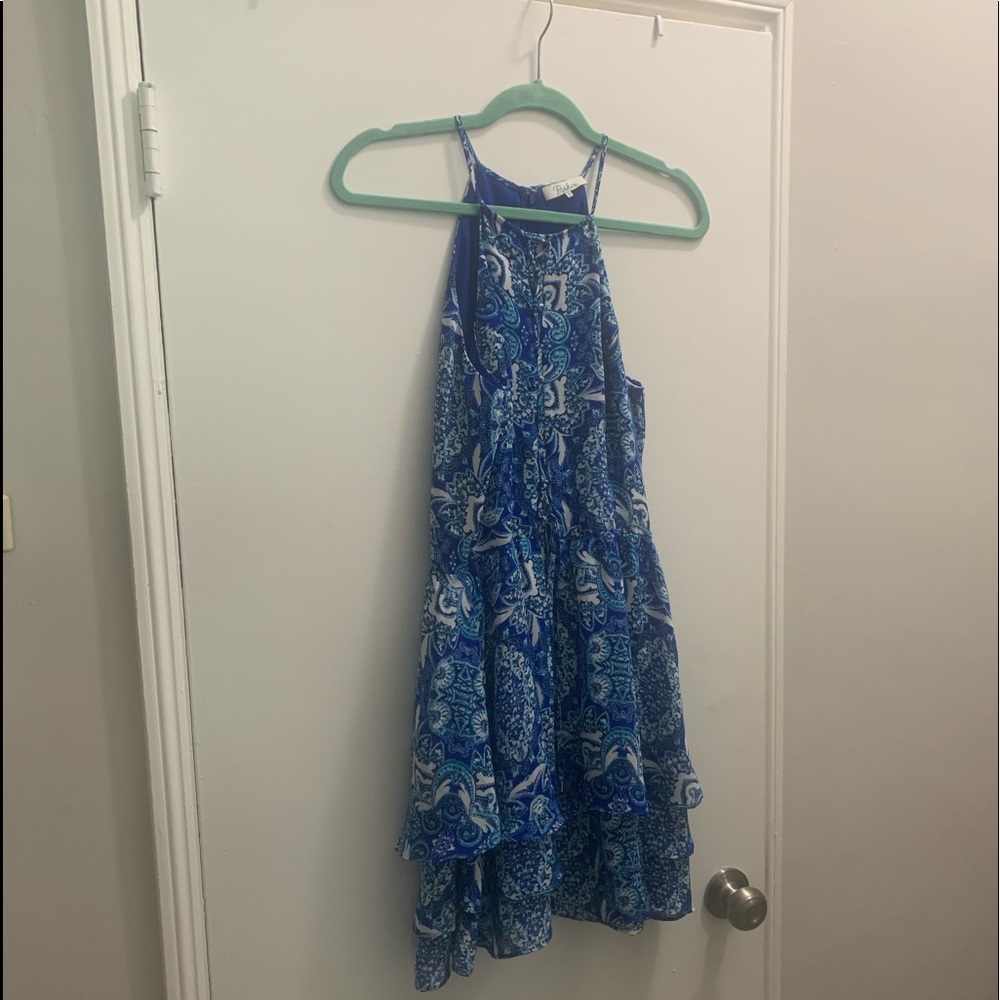 Parker “Glacius Brocatto” Dax Blue and White Paisley Mini Dress, Retail $298